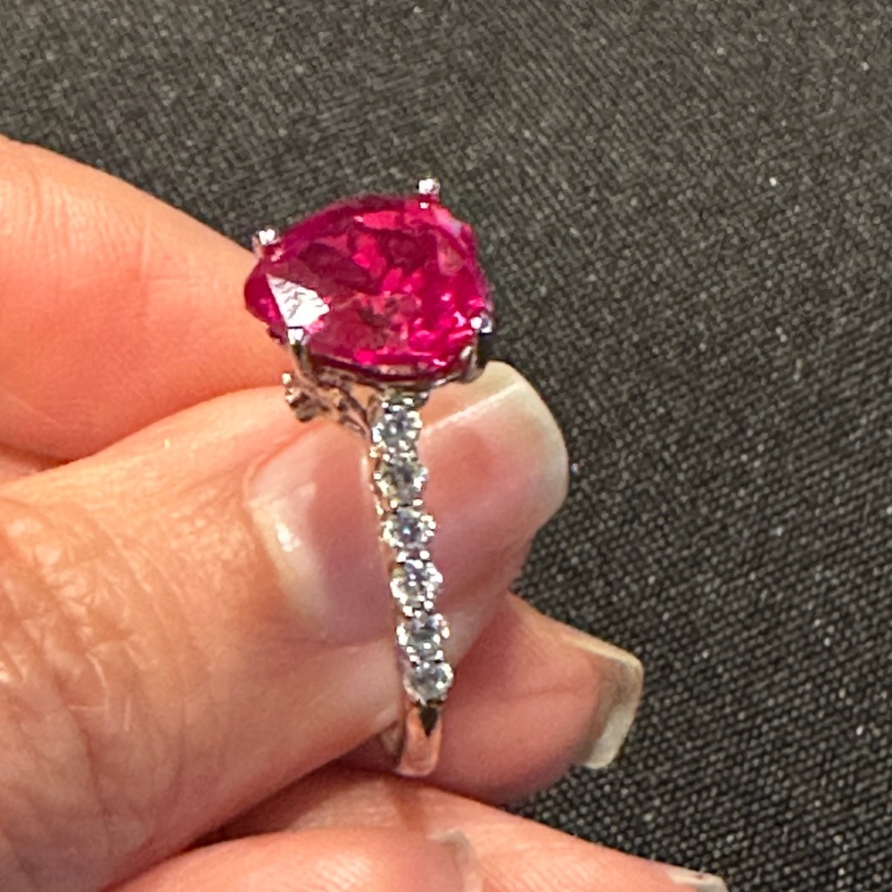 Lab Created Ruby Heart Silver Ring - image 3
